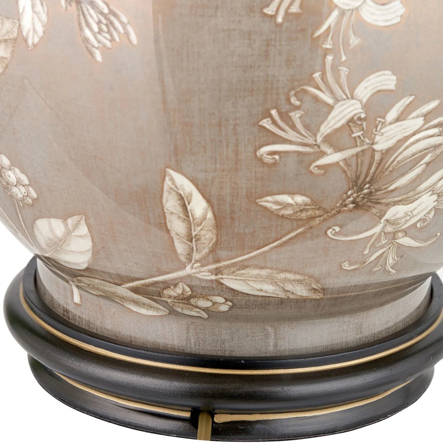 Jenny Worrall Honeysuckle Berries & Foliage Cream & Beige Taupe Glass Table Lamp Base | Handcrafted Floral Lighting with Antique Brass Base – Click Style