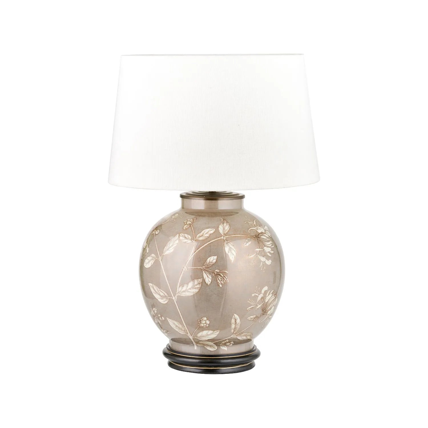 JJenny Worrall Honeysuckle Berries & Foliage Cream & Beige Taupe Glass Table Lamp Base | Handcrafted Floral Lighting with Antique Brass Base – Click Style
