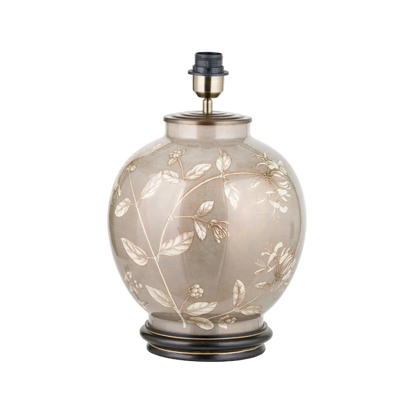Jenny Worrall Honeysuckle Berries & Foliage Cream & Beige Taupe Glass Table Lamp Base | Handcrafted Floral Lighting with Antique Brass Base – Click Style