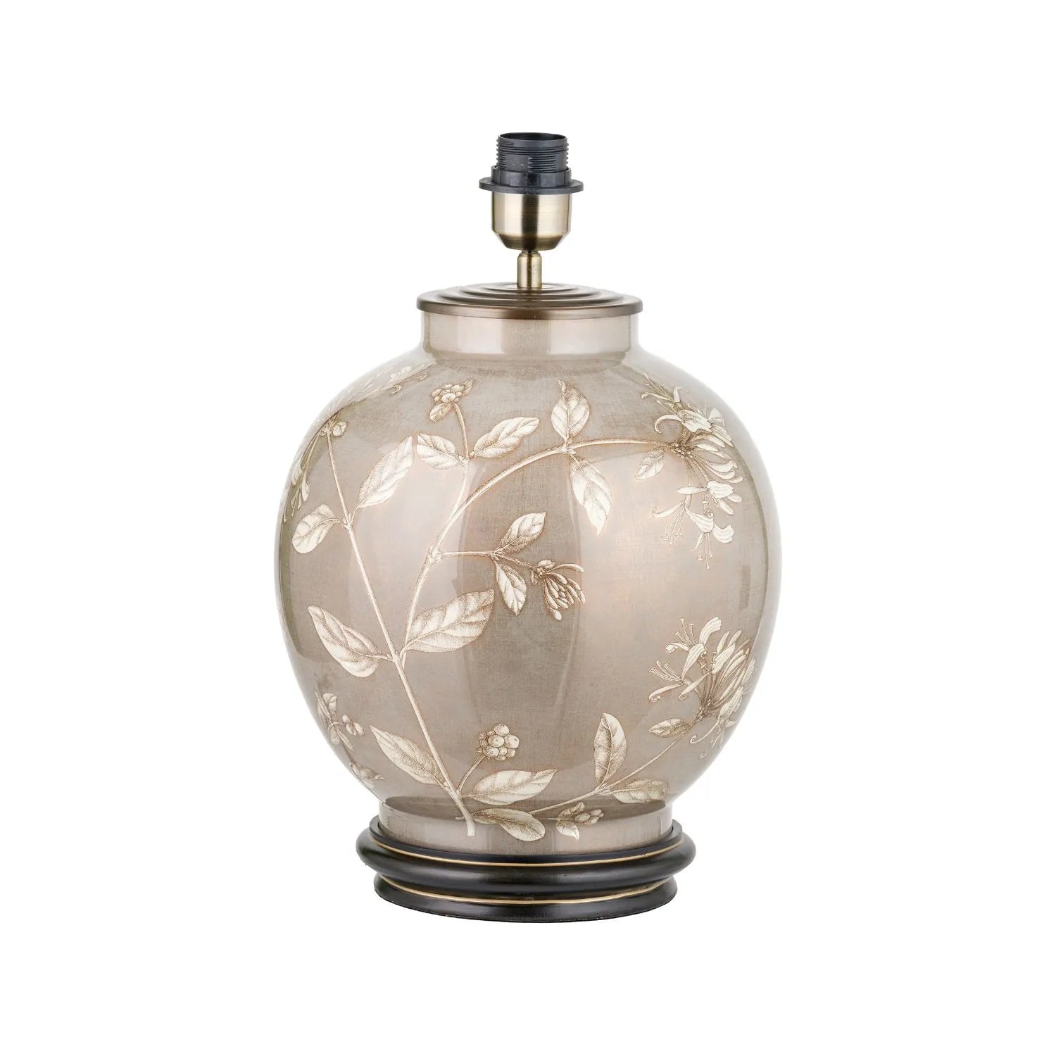 Jenny Worrall Honeysuckle Berries & Foliage Cream & Beige Taupe Glass Table Lamp Base | Handcrafted Floral Lighting with Antique Brass Base – Click Style