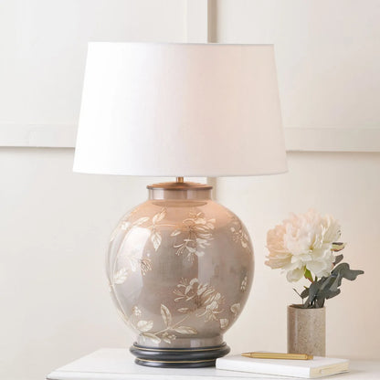 Jenny Worrall Honeysuckle Berries & Foliage Cream & Beige Taupe Glass Table Lamp Base | Handcrafted Floral Lighting with Antique Brass Base – Click Style