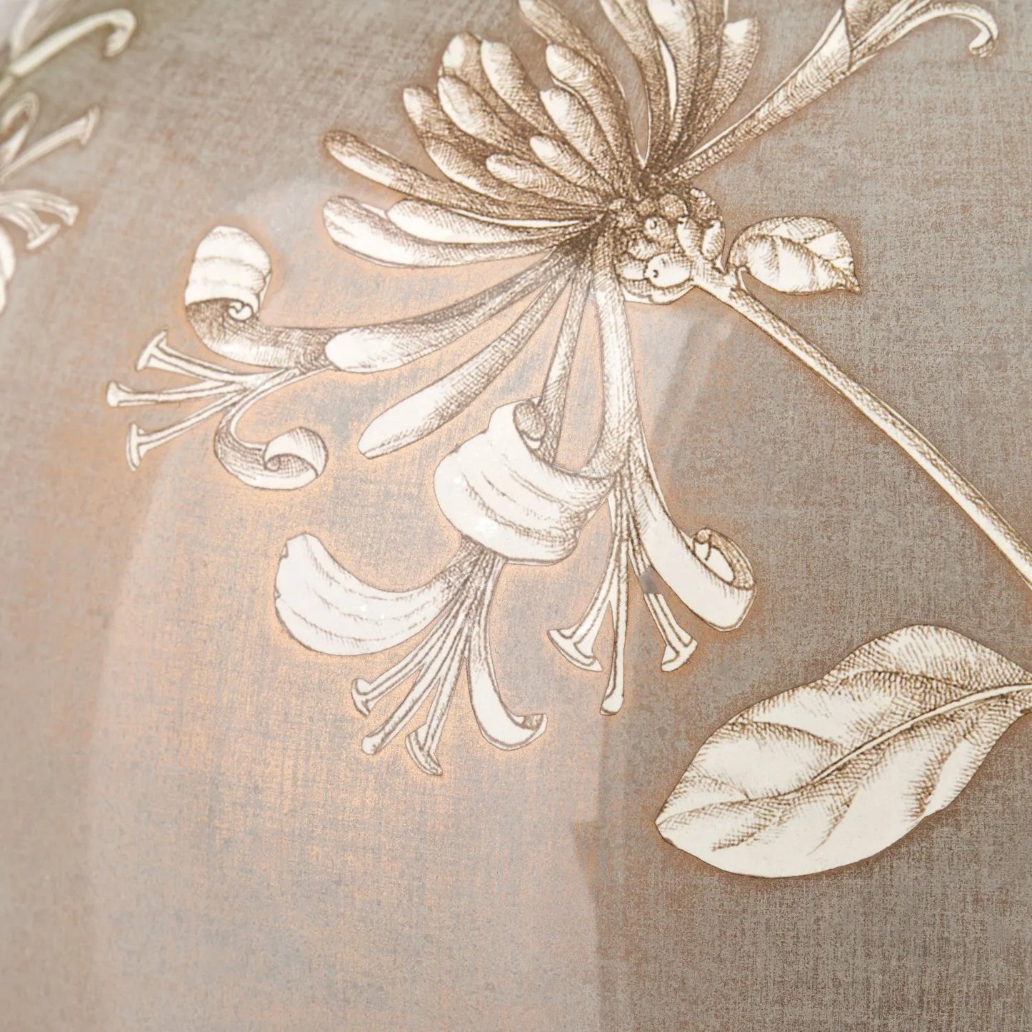 Jenny Worrall Honeysuckle & Foliage cream champagne gold glass table lamp base with bulbous shape and antique brass feet – handcrafted floral luxury lighting H35xW20xD20cm | Click Style