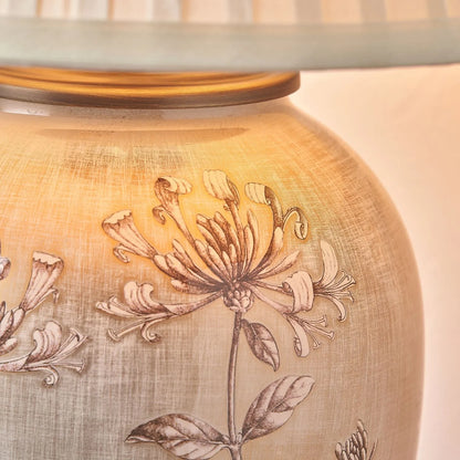 Jenny Worrall Honeysuckle & Foliage cream champagne gold glass table lamp base with bulbous shape and antique brass feet – handcrafted floral luxury lighting H35xW20xD20cm | Click Style