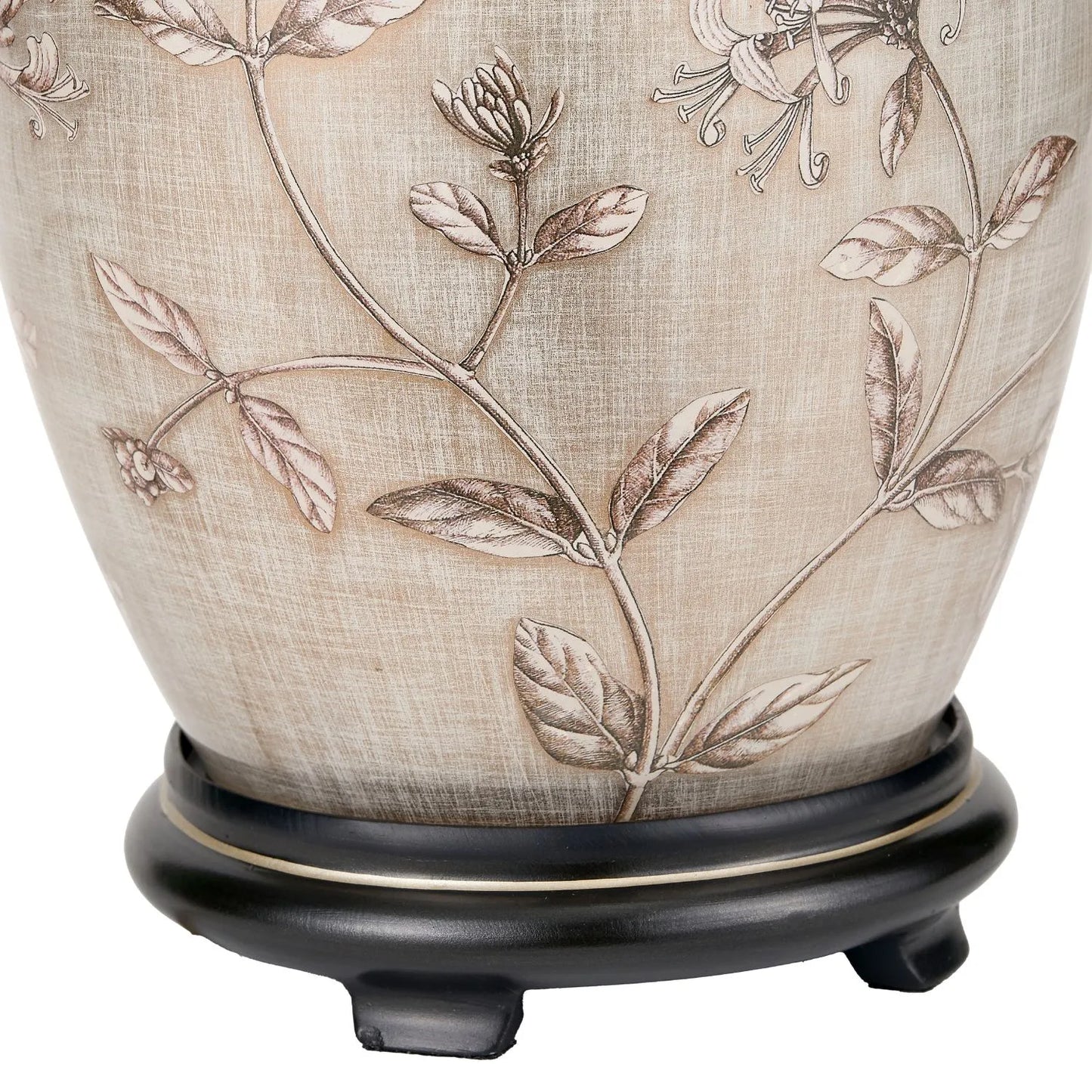 Jenny Worrall Honeysuckle & Foliage cream champagne gold glass table lamp base with bulbous shape and antique brass feet – handcrafted floral luxury lighting H35xW20xD20cm | Click Style