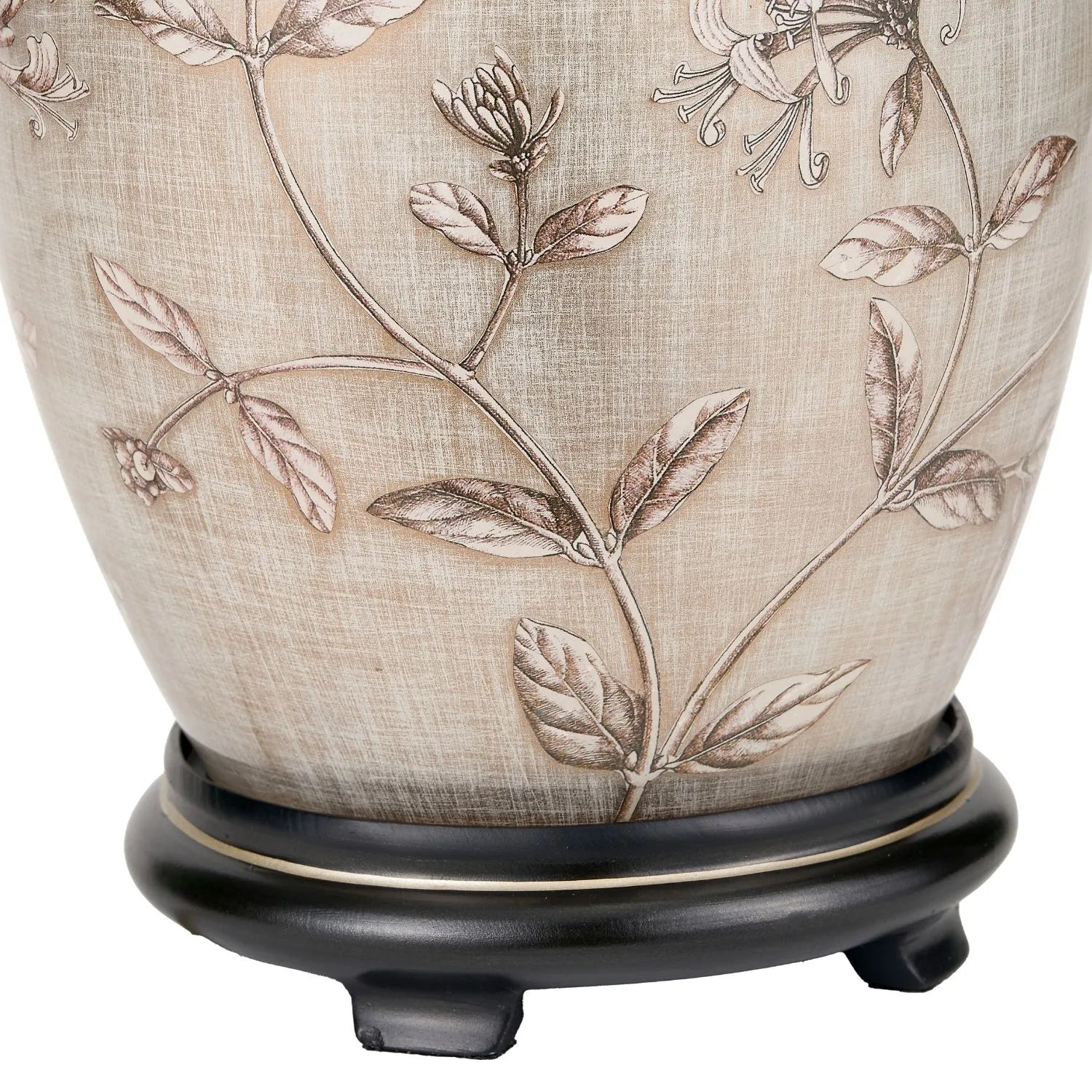 Jenny Worrall Honeysuckle & Foliage cream champagne gold glass table lamp base with bulbous shape and antique brass feet – handcrafted floral luxury lighting H35xW20xD20cm | Click Style