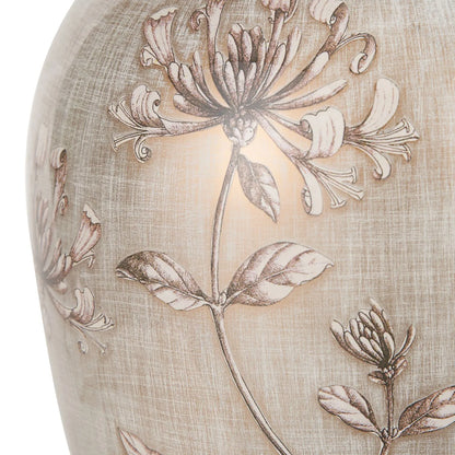 Jenny Worrall Honeysuckle & Foliage cream champagne gold glass table lamp base with bulbous shape and antique brass feet – handcrafted floral luxury lighting H35xW20xD20cm | Click Style