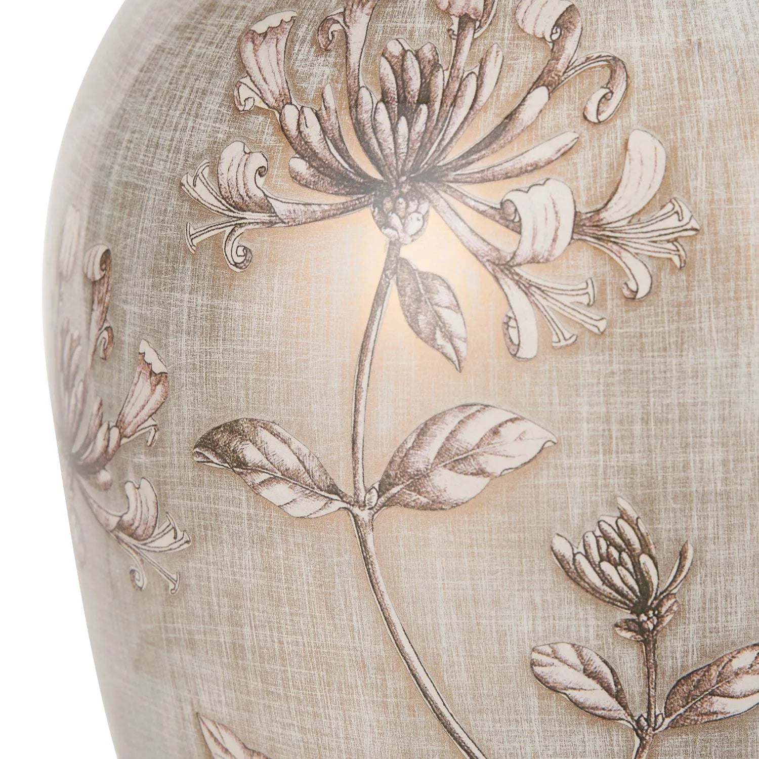 Jenny Worrall Honeysuckle & Foliage Cream Champagne Gold Glass Table Lamp with Almond Cream Silk Knife Pleat Tapered Shade | Click Style