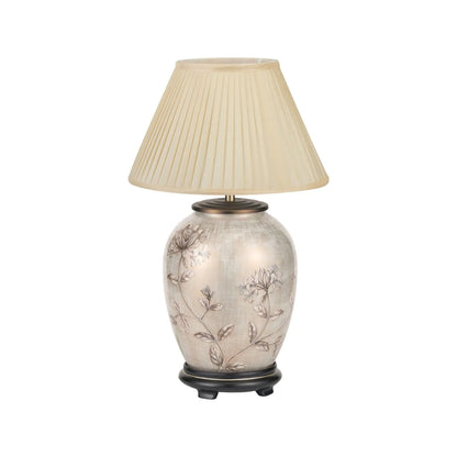 Jenny Worrall Honeysuckle & Foliage Cream Champagne Gold Glass Table Lamp with Almond Cream Silk Knife Pleat Tapered Shade | Click Style