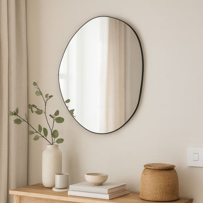 Medium Pebble Black Wall Mirror with Organic Curved Shape – Modern Neutral Hallway or Living Room Wall Decor 90x70x2cm | Click Style