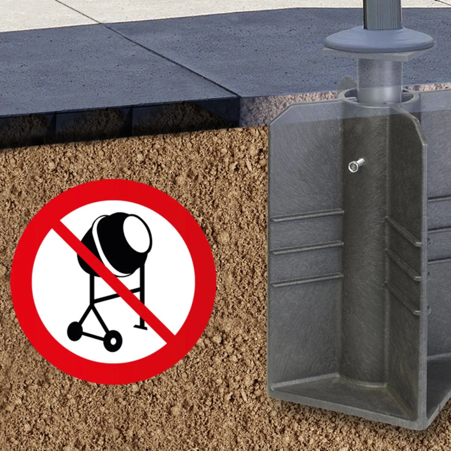 In Ground Cantilever Parasol Base – Square Flush-Fit Garden Parasol Base in Black Recycled Plastic & Steel for 3x3m Cantilever Parasols 50x29x29cm | Click Style