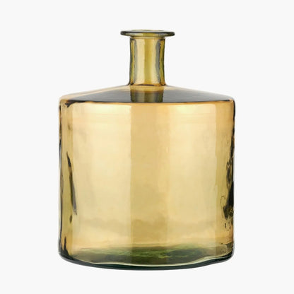 Large Amber Yellow Recycled Glass Bottle Vase with Narrow Neck – Wide Decorative Floor Vase 45x35x35cm – Full Product View Showing Amber Yellow Recycled Glass Finish | Click Style