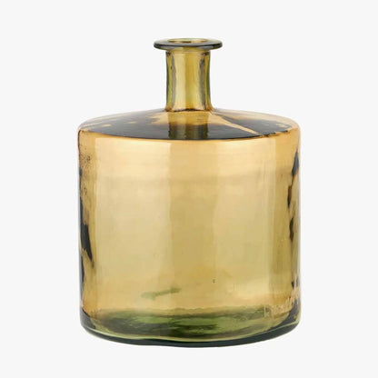 Large Amber Yellow Recycled Glass Bottle Vase with Narrow Neck – Wide Decorative Floor Vase 45x35x35cm – Front View Showing Wide Bottle Shape & Narrow Neck | Click Style