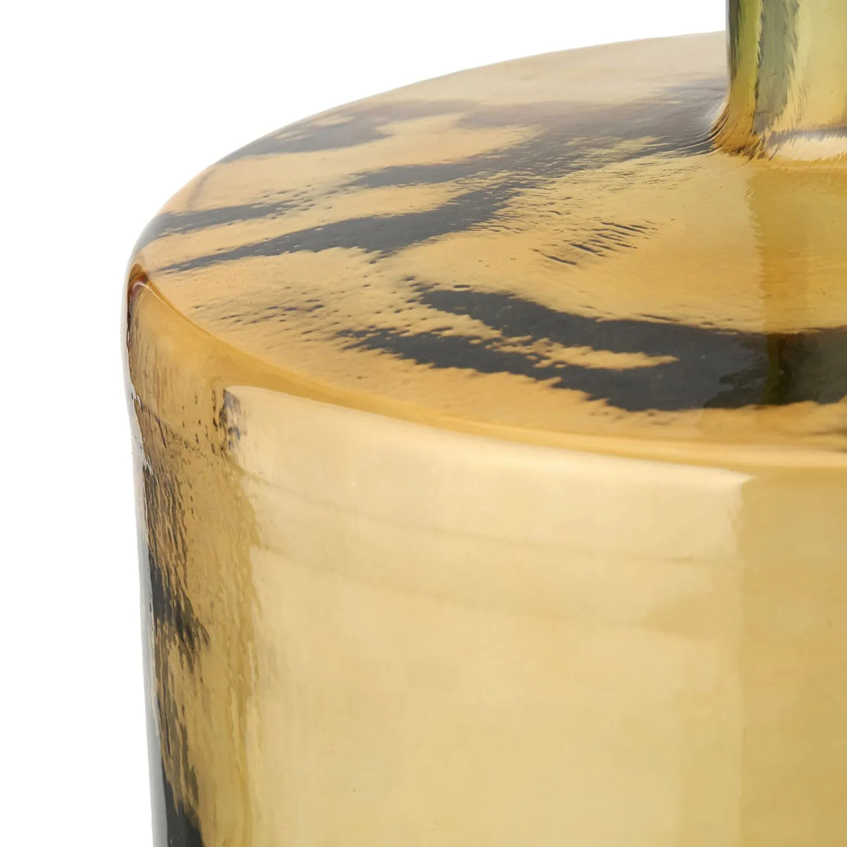 Large Amber Yellow Recycled Glass Bottle Vase with Narrow Neck – Wide Decorative Floor Vase 45x35x35cm – Close-Up of Rounded Shoulder & Natural Recycled Glass Texture | Click Style