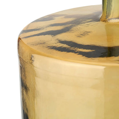 Large Amber Yellow Recycled Glass Bottle Vase with Narrow Neck – Wide Decorative Floor Vase 45x35x35cm – Close-Up of Rounded Shoulder & Natural Recycled Glass Texture | Click Style
