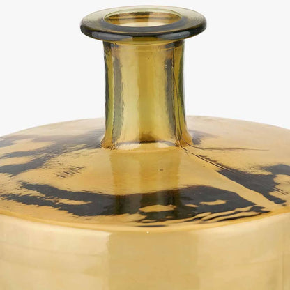 Large Amber Yellow Recycled Glass Bottle Vase with Narrow Neck – Wide Decorative Floor Vase 45x35x35cm – Close-Up of Narrow Neck Thick Rolled Rim & Recycled Glass Detail | Click Style