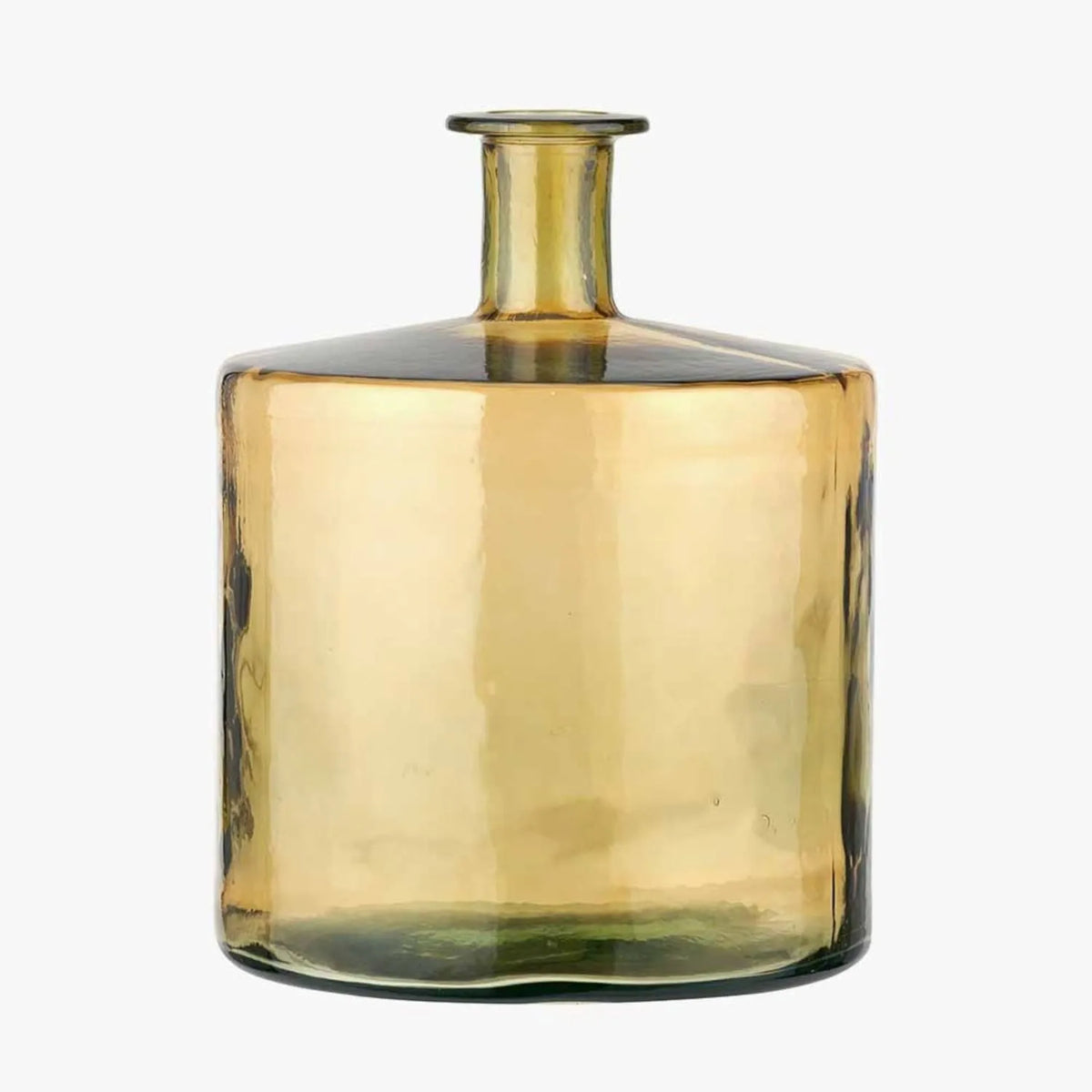 Large Amber Yellow Recycled Glass Bottle Vase with Narrow Neck – Wide Decorative Floor Vase 45x35x35cm – Alternative Front View Showing Broad Body & Rounded Shoulders | Click Style
