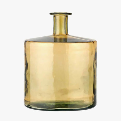 Large Amber Yellow Recycled Glass Bottle Vase with Narrow Neck – Wide Decorative Floor Vase 45x35x35cm – Alternative Front View Showing Broad Body & Rounded Shoulders | Click Style