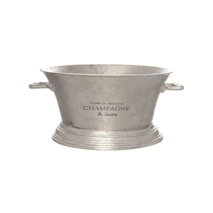 Large Antique Pewter Silver Champagne Cooler with Side Handles – Matt Metal Champagne & Wine Cooler Bucket for Ice, Prosecco, Beer & Party Drinks, Vintage Oval Drinks Tub Centrepiece for Dining Table, Home Bar, Dining Room, Kitchen or Drinks Trolley 23x48x35cm | Click Style