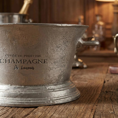 Large Antique Pewter Silver Champagne Cooler with Side Handles – Matt Metal Champagne & Wine Cooler Bucket for Ice, Prosecco, Beer & Party Drinks, Vintage Oval Drinks Tub Centrepiece for Dining Table, Home Bar, Dining Room, Kitchen or Drinks Trolley 23x48x35cm | Click Style