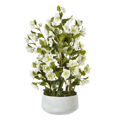 Large Artificial White Hellebore Plant in Grey Pot – Realistic Faux Plant 85x52cm  Click Style