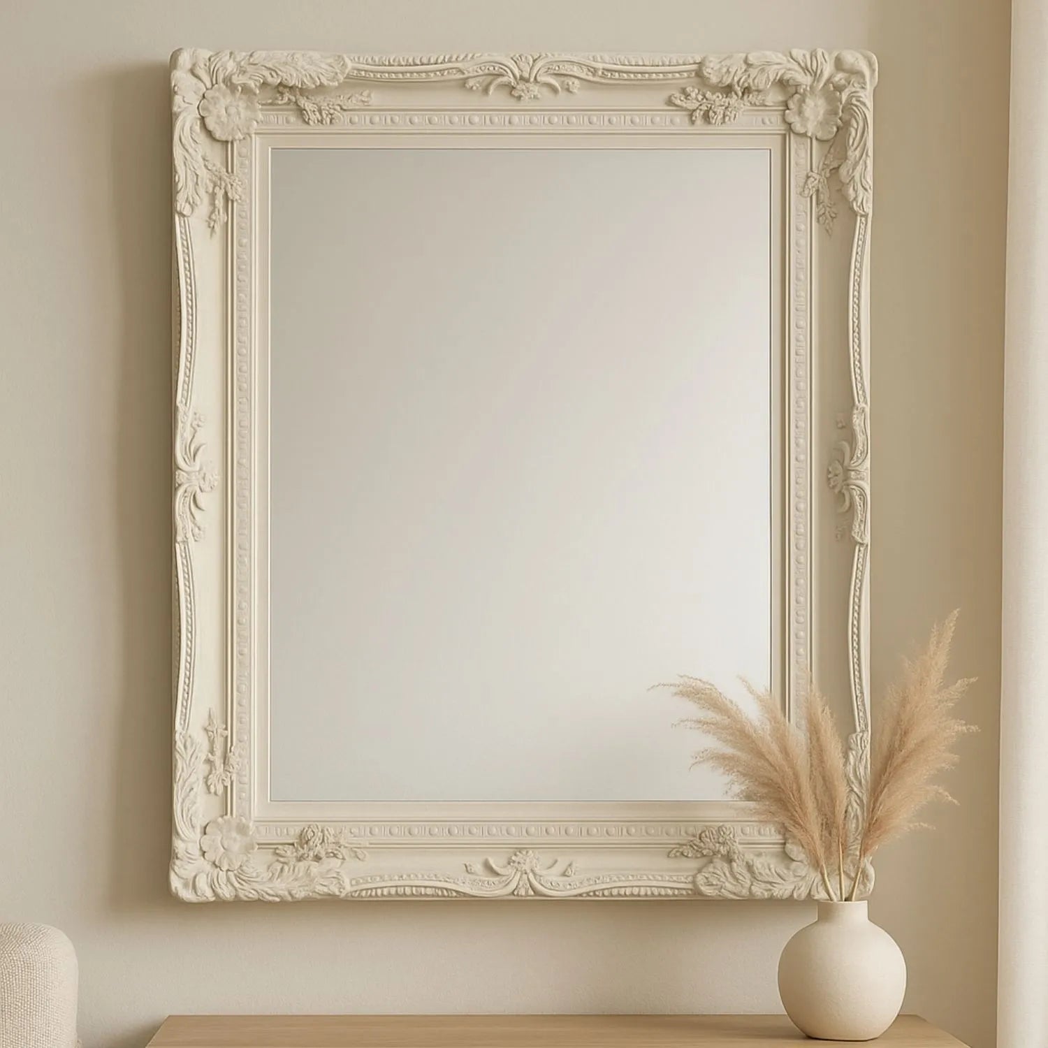 Large Baroque Rectangular Cream Wall Mirror 120x89.5x9.5cm – Click Style