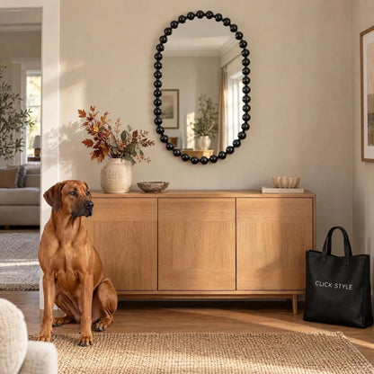 Large Black Bobbin Wall Mirror with Raised Bobbin Frame – Oval Racetrack Pill Shaped Decorative Mirror 90x60x5cm – Living Room Styling with Rhodesian Ridgeback & Click Style Tote | Click Style
