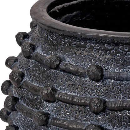 Large Black Bobbled Fibrestone Planter with Rolled Rim & Raised Textured Detail – Decorative Indoor Plant Pot 39x42x42cm – Close-Up of Rolled Rim & Raised Bobble Detail | Click Style