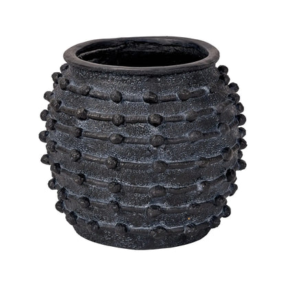 Large Black Bobbled Fibrestone Planter with Rolled Rim & Raised Textured Detail – Decorative Indoor Plant Pot 39x42x42cm – Raised Bobble Detail & Wide Opening | Click Style