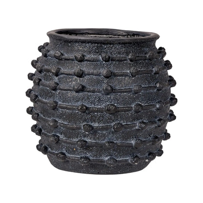 Large Black Bobbled Fibrestone Planter with Rolled Rim & Raised Textured Detail – Decorative Indoor Plant Pot 39x42x42cm – Front View | Click Style
