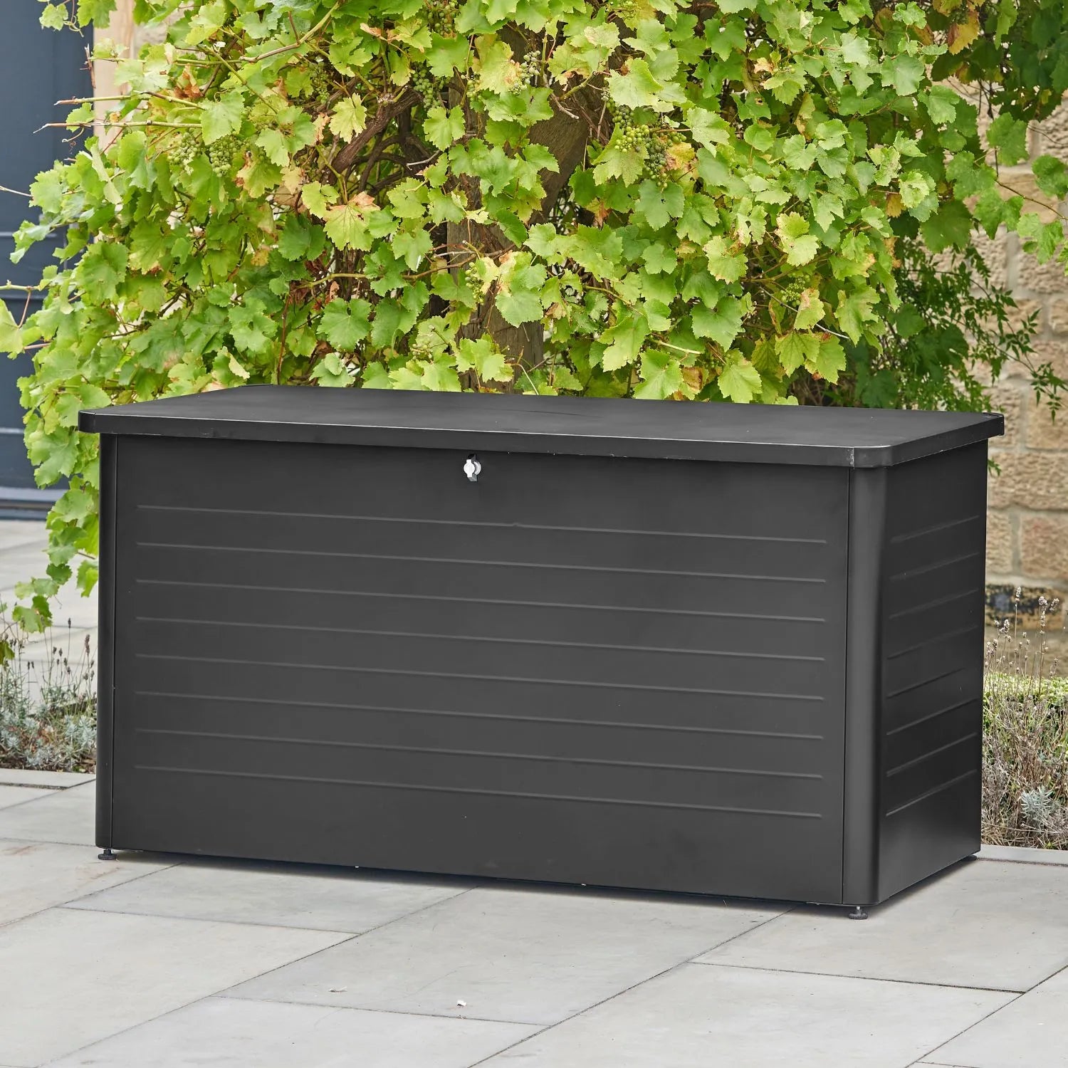 Large Black Galvanised Steel Outdoor Cushion Storage Box with