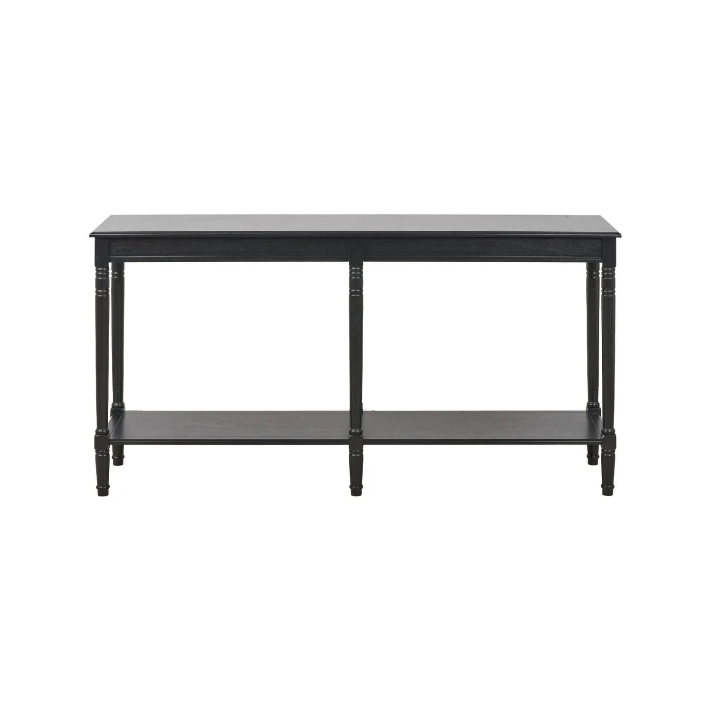 Large Black Wooden Console Table with Shelf – Long 160cm Pine Hallway Console Table with Turned Legs & Lower Storage 80x160x40cm | Click Style