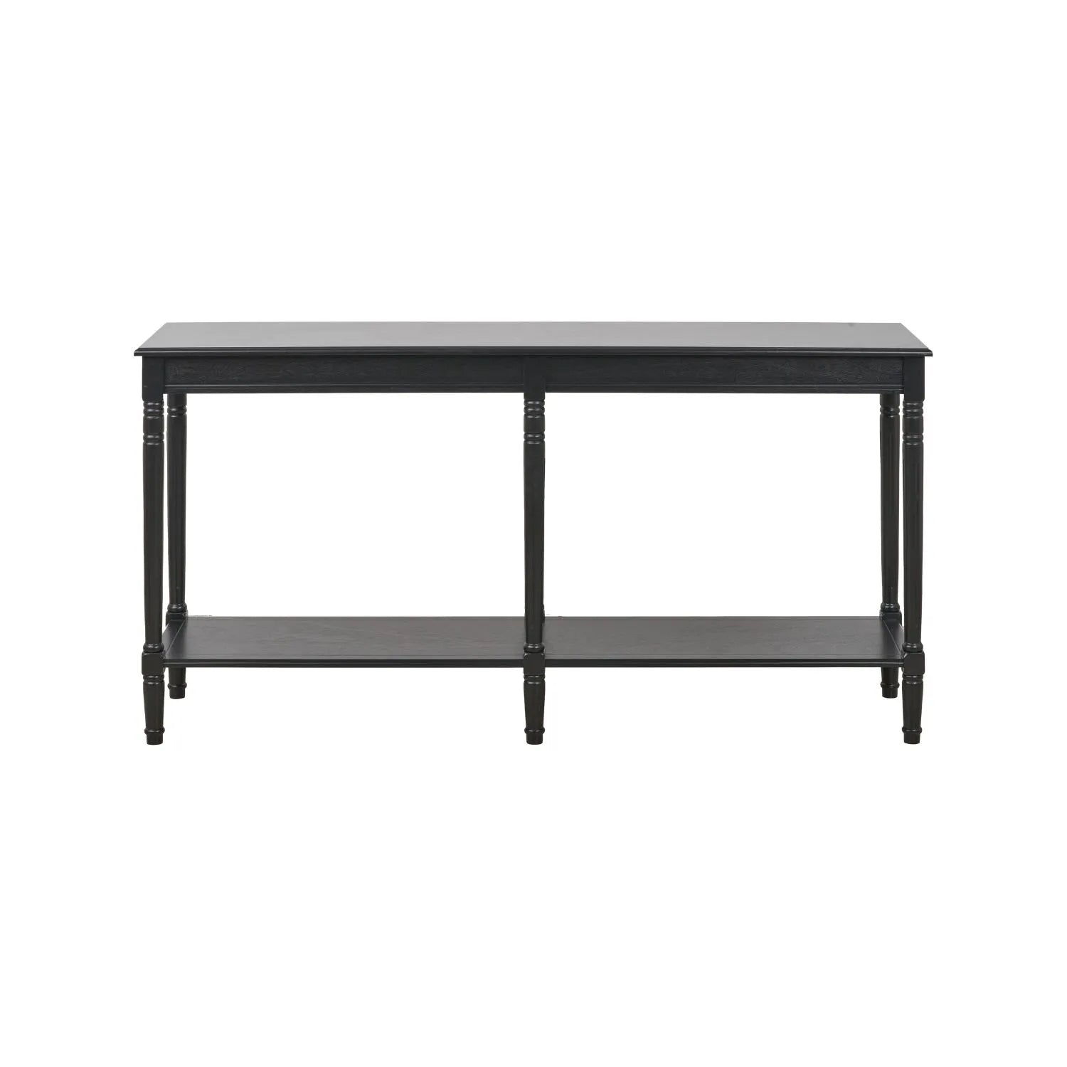 Large Black Wooden Console Table with Shelf – Long 160cm Pine Hallway Console Table with Turned Legs & Lower Storage 80x160x40cm | Click Style