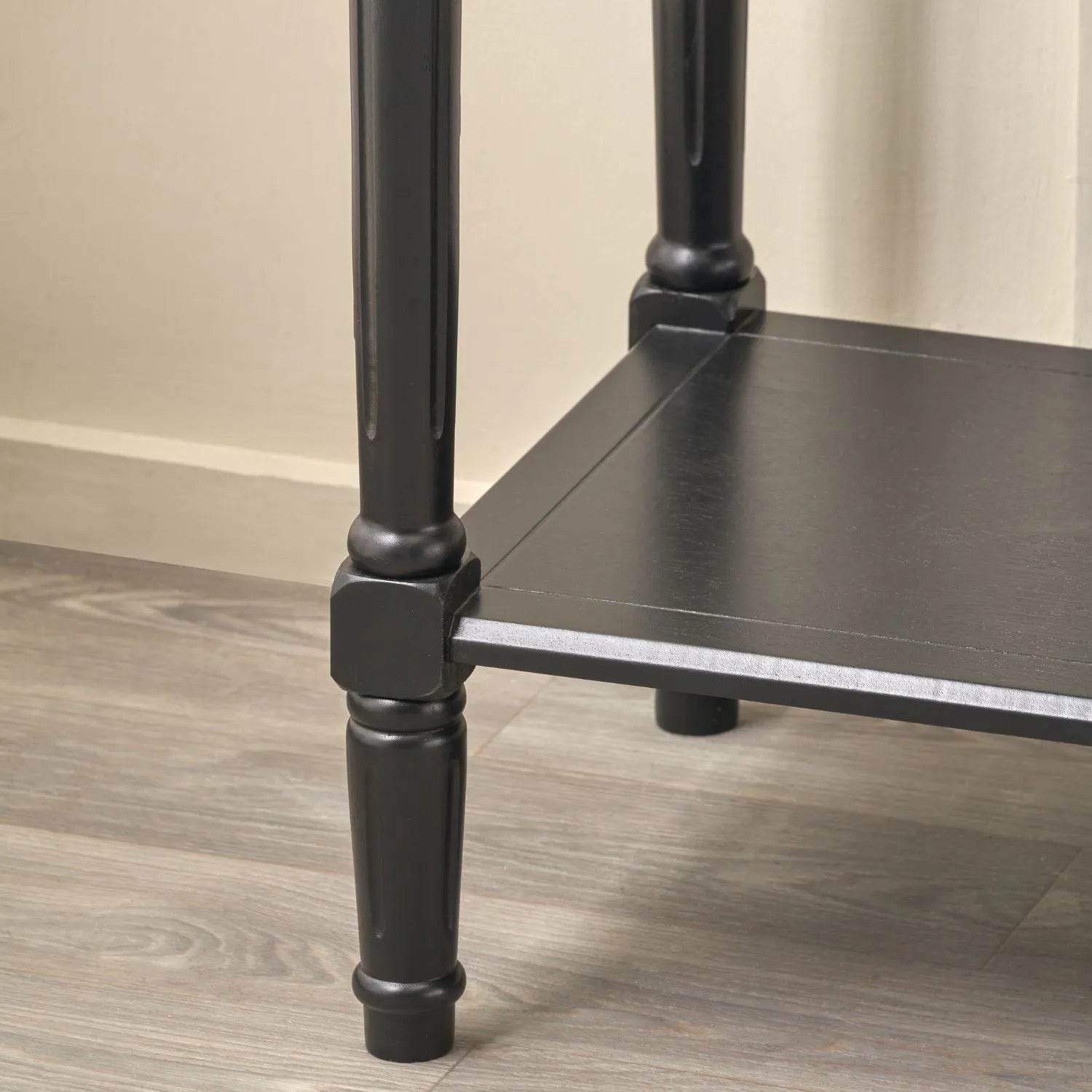 Large Black Wooden Console Table with Shelf – Long 160cm Pine Hallway Console Table with Turned Legs & Lower Storage 80x160x40cm | Click Style