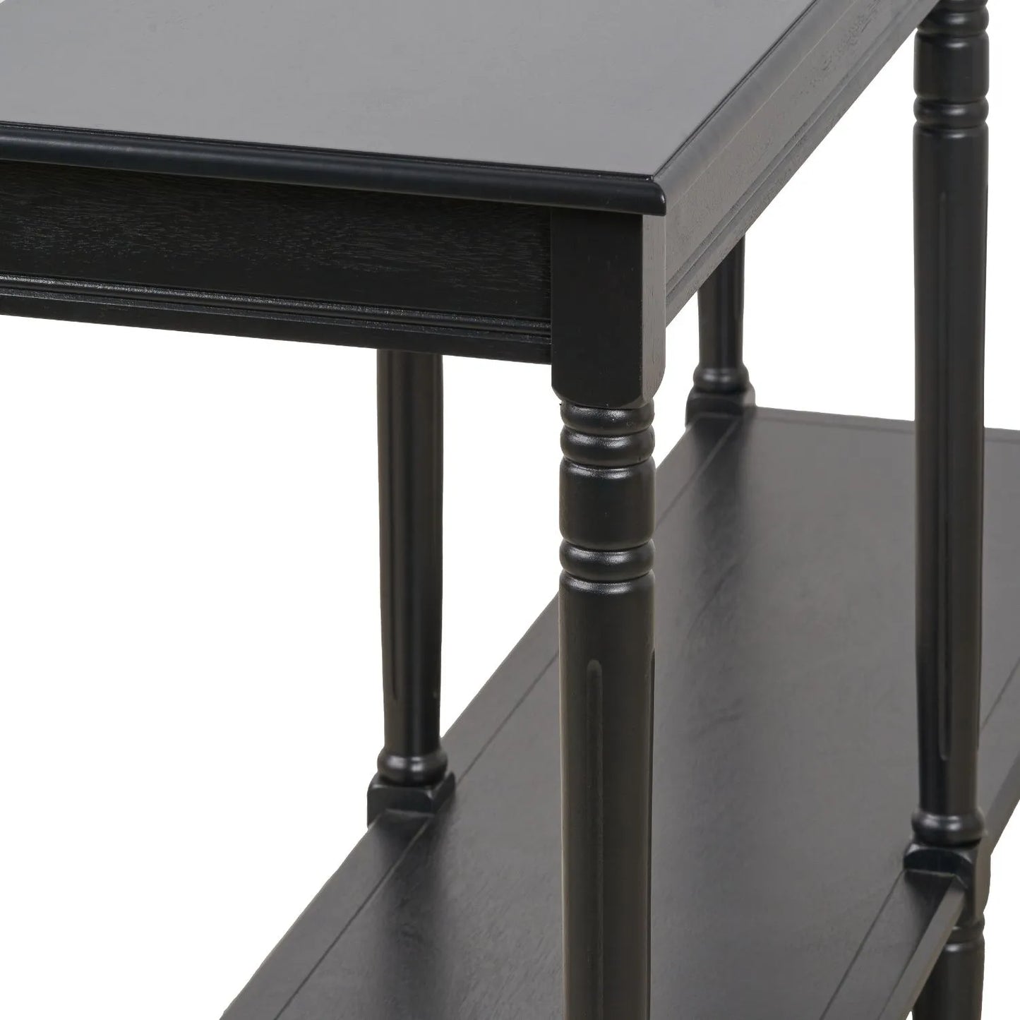 Large Black Wooden Console Table with Shelf – Long 160cm Pine Hallway Console Table with Turned Legs & Lower Storage 80x160x40cm | Click Style