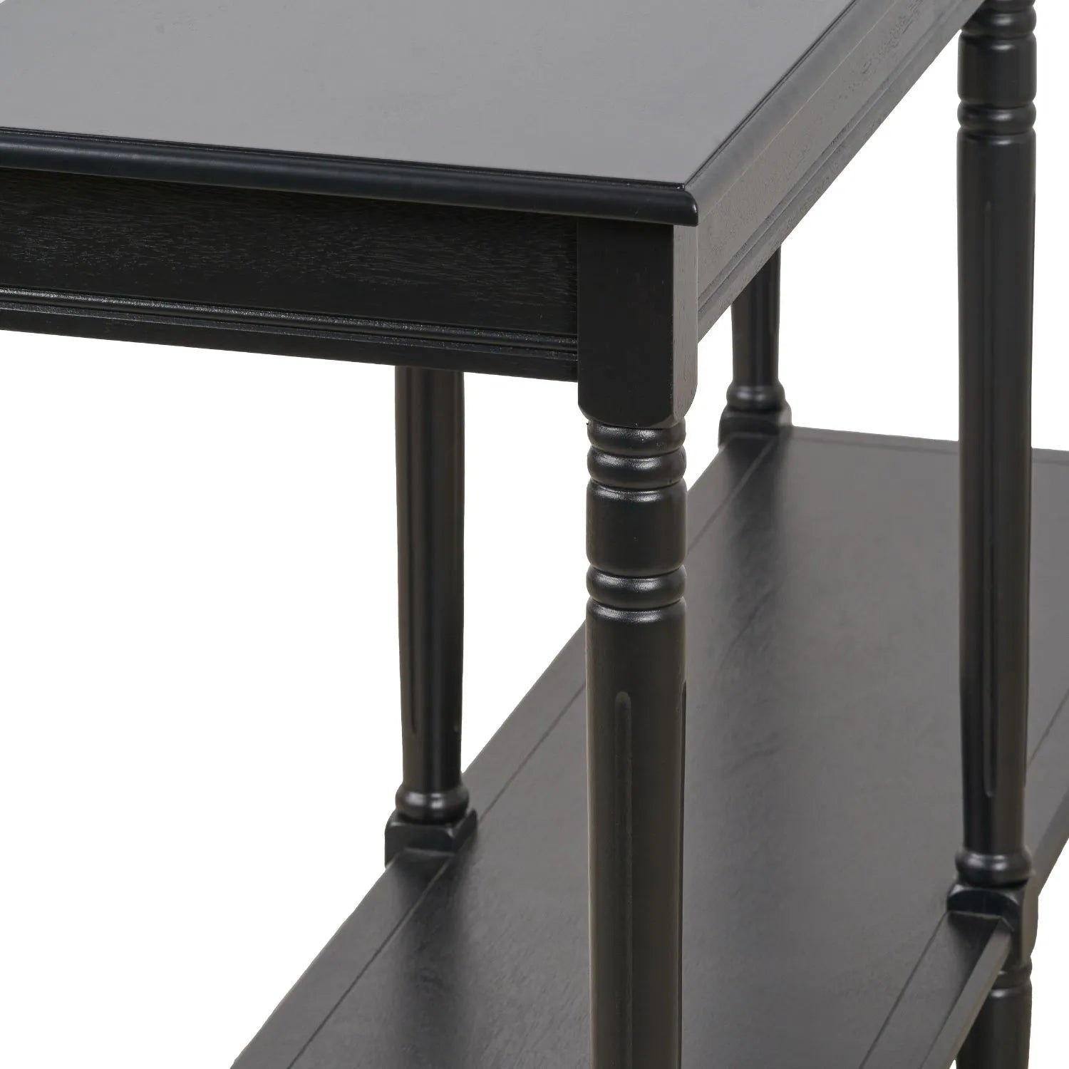 Large Black Wooden Console Table with Shelf – Long 160cm Pine Hallway Console Table with Turned Legs & Lower Storage 80x160x40cm | Click Style