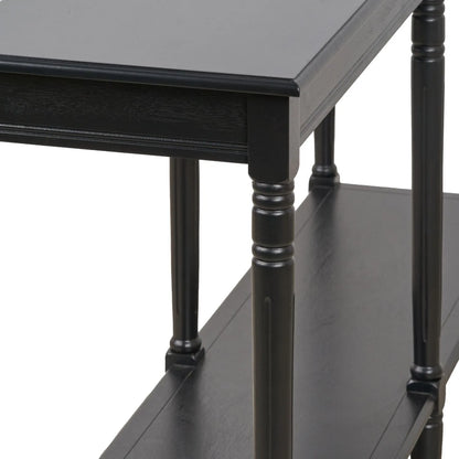 Large Black Wooden Console Table with Shelf – Long 160cm Pine Hallway Console Table with Turned Legs & Lower Storage 80x160x40cm | Click Style