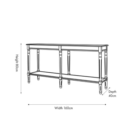 Large Black Wooden Console Table with Shelf – Long 160cm Pine Hallway Console Table with Turned Legs & Lower Storage Dimensions 80x160x40cm | Click Style