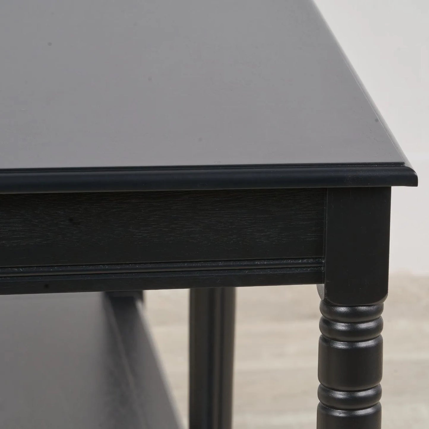 Large Black Wooden Console Table with Shelf – Long 160cm Pine Hallway Console Table with Turned Legs & Lower Storage 80x160x40cm | Click Style