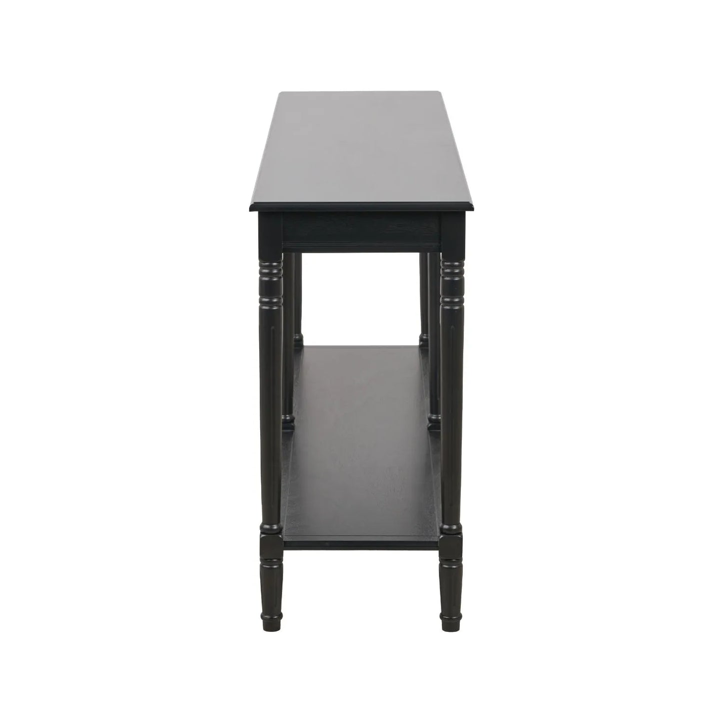 Large Black Wooden Console Table with Shelf – Long 160cm Pine Hallway Console Table with Turned Legs & Lower Storage Side 80x160x40cm | Click Style
