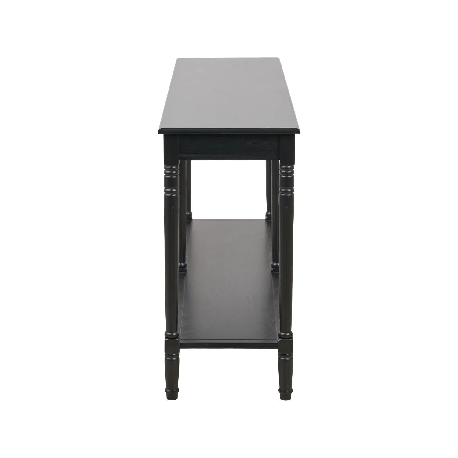 Large Black Wooden Console Table with Shelf – Long 160cm Pine Hallway Console Table with Turned Legs & Lower Storage Side 80x160x40cm | Click Style
