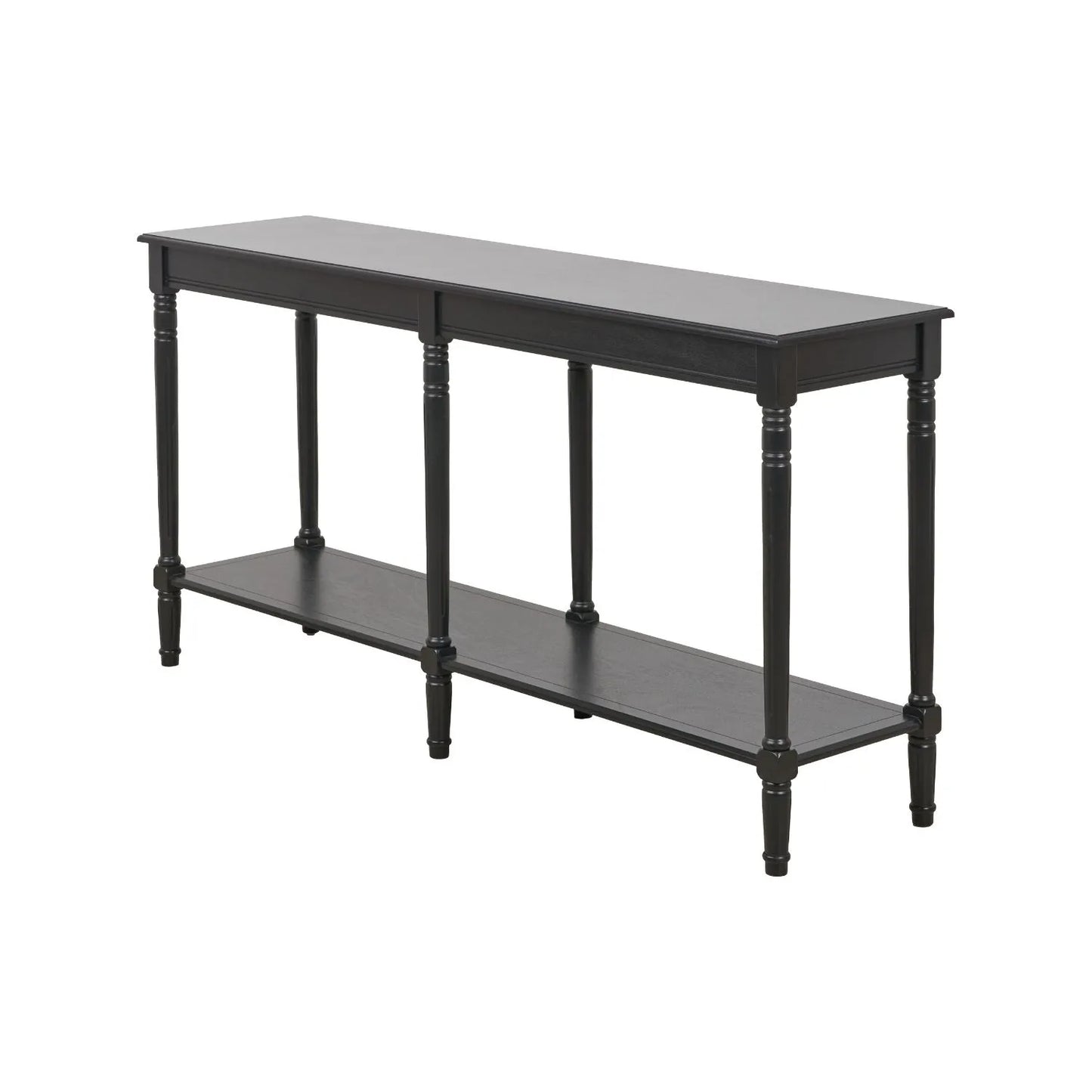 Large Black Wooden Console Table with Shelf – Long 160cm Pine Hallway Console Table with Turned Legs & Lower Storage 80x160x40cm | Click Style