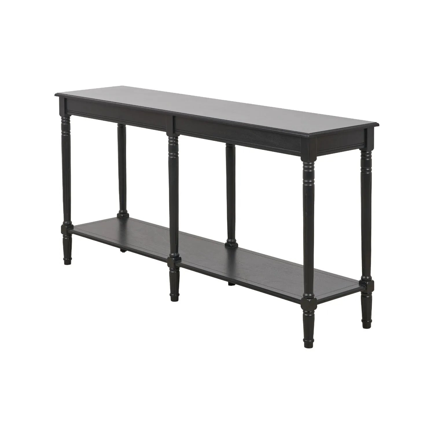 Large Black Wooden Console Table with Shelf – Long 160cm Pine Hallway Console Table with Turned Legs & Lower Storage 80x160x40cm | Click Style