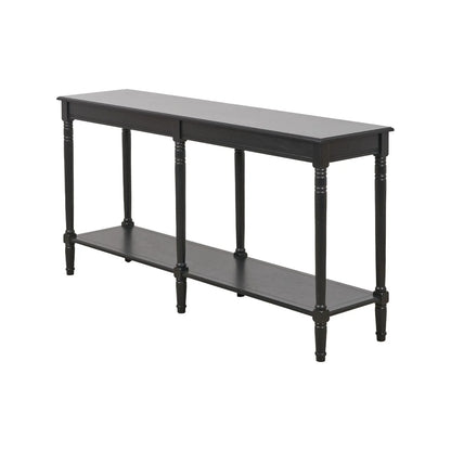 Large Black Wooden Console Table with Shelf – Long 160cm Pine Hallway Console Table with Turned Legs & Lower Storage 80x160x40cm | Click Style