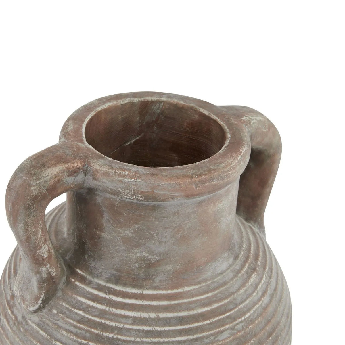 Textured Ribbed Ceramic Pot Large Brown Ribbed Weathered Terracotta-Effect Amphora Pot with Side H ...