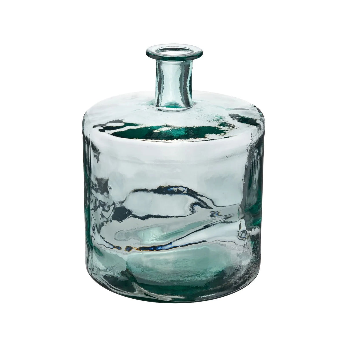 Large Clear Recycled Glass Bottle Vase with Narrow Neck – Wide Decorative Floor Vase 45x35x35cm – Angled Front View Showing Wide Bottle Shape | Click Style