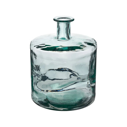 Large Clear Recycled Glass Bottle Vase with Narrow Neck – Wide Decorative Floor Vase 45x35x35cm – Angled Front View Showing Wide Bottle Shape | Click Style
