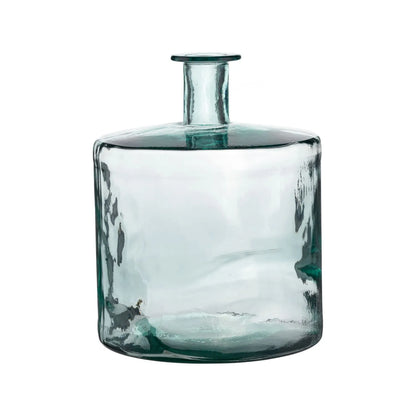 Large Clear Recycled Glass Bottle Vase with Narrow Neck – Wide Decorative Floor Vase 45x35x35cm – Front View Showing Clear Recycled Glass Finish | Click Style