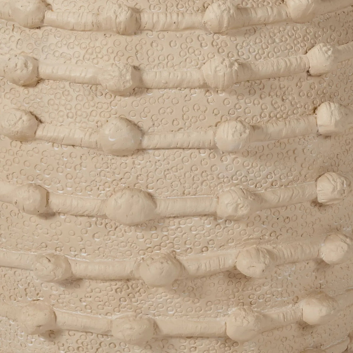 Large Cream Bobbled Fibrestone Planter with Rolled Rim & Raised Textured Detail – Decorative Indoor Plant Pot 39x42x42cm close-up showing textured surface and horizontal bobble bands | Click Style