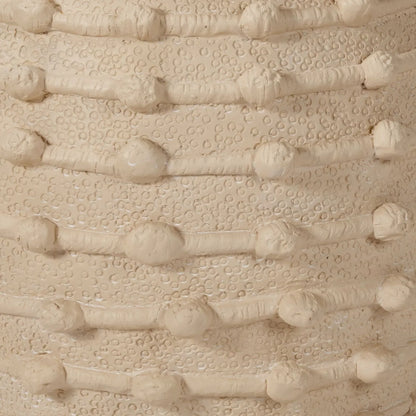 Large Cream Bobbled Fibrestone Planter with Rolled Rim & Raised Textured Detail – Decorative Indoor Plant Pot 39x42x42cm close-up showing textured surface and horizontal bobble bands | Click Style