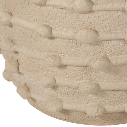 Large Cream Bobbled Fibrestone Planter with Rolled Rim & Raised Textured Detail – Decorative Indoor Plant Pot 39x42x42cm close-up of lower raised bobble detailing | Click Style